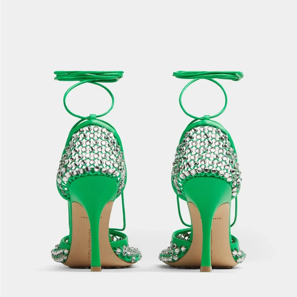 New Bottega VENETA crystal Sandal Rhinestone mesh and leather sandals $1,950